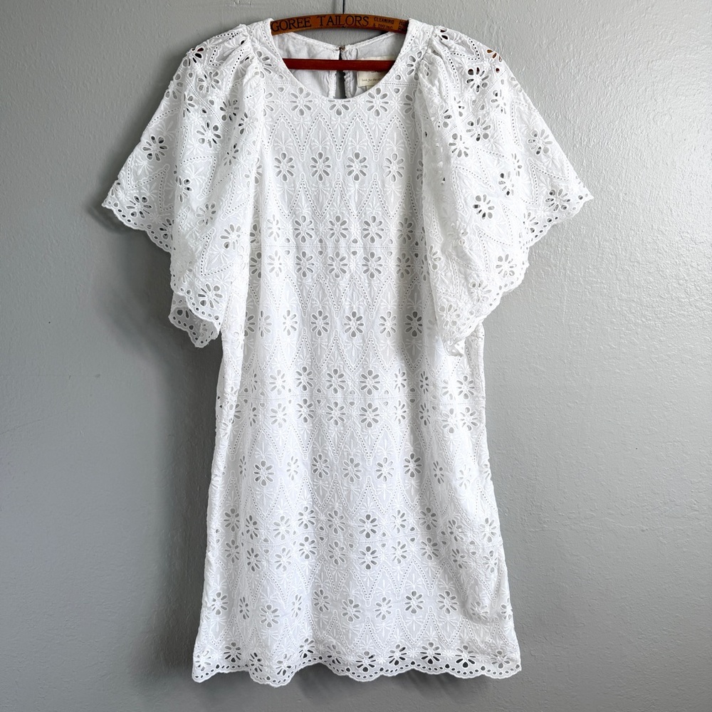 Kate Spade White Eyelet Lace Flutter Sleeve Dress L Vacation Resort Outfit